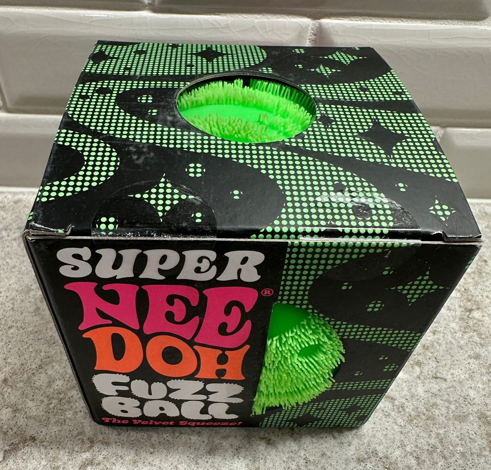 Schylling Nee Doh SUPER Fuzz Ball The Velvet Squeeze Green Sensory Toy AUTHENTIC