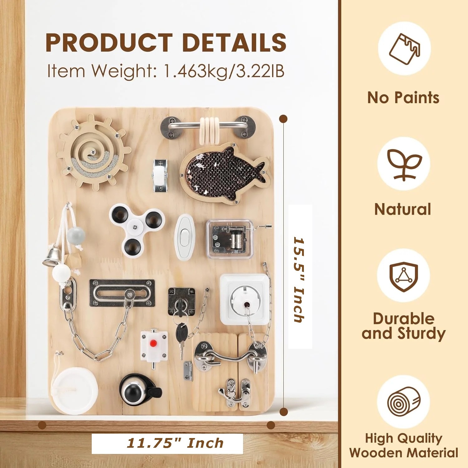 Wooden Montessori Busy Board Sensory Activity Toys for Autism ADHD Kids Toddlers