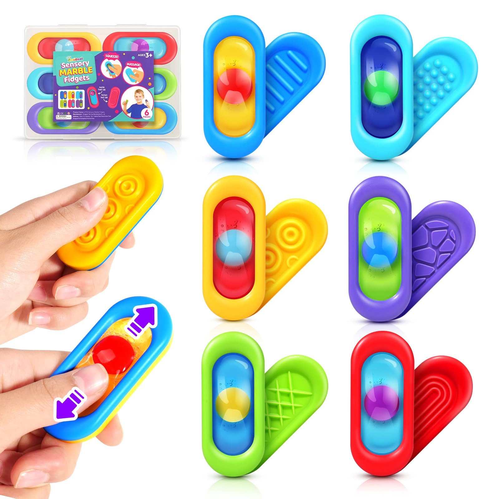 Sensory Marble Fidget Toys for Kids- Small, Blue, Yellow, Green, Purple, Red