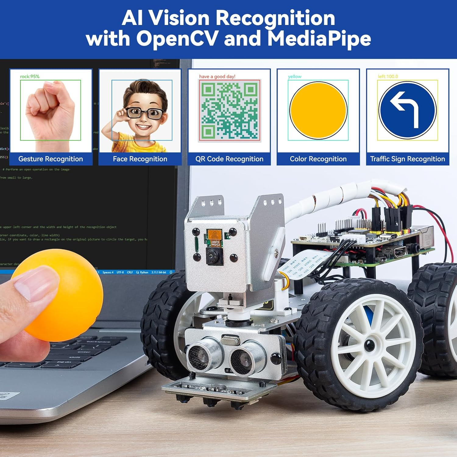 Picar-X AI Video Robot Car Kit for Raspberry Pi 5/4/3B+/Zero 2W, Llms Chatgpt-4O