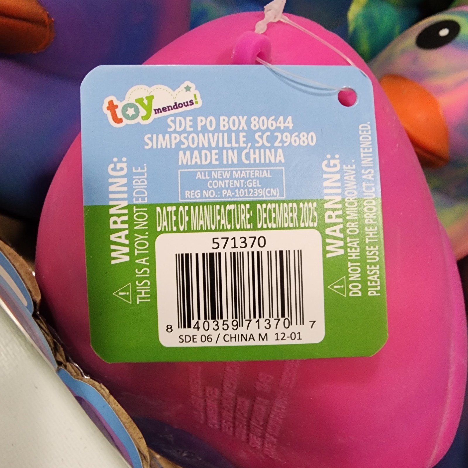1x Sunny Days Jumbo Squeezy Duck Tie-Dye Squishy Stress Relief Toy Colors Vary