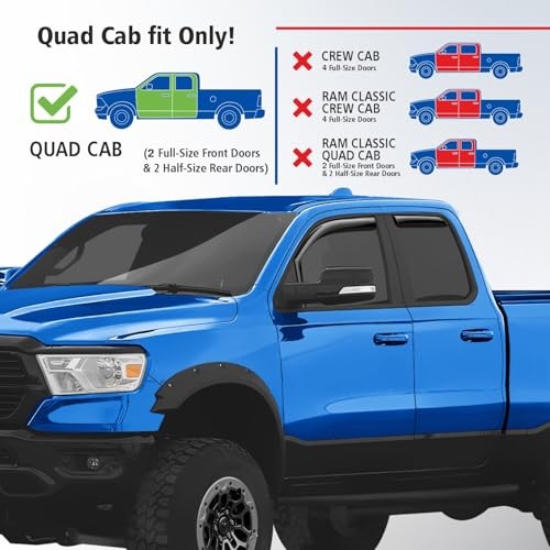 Shatterproof in-Channel Window Deflectors for Trucks Dodge RAM 1500 2019-2026 Qu