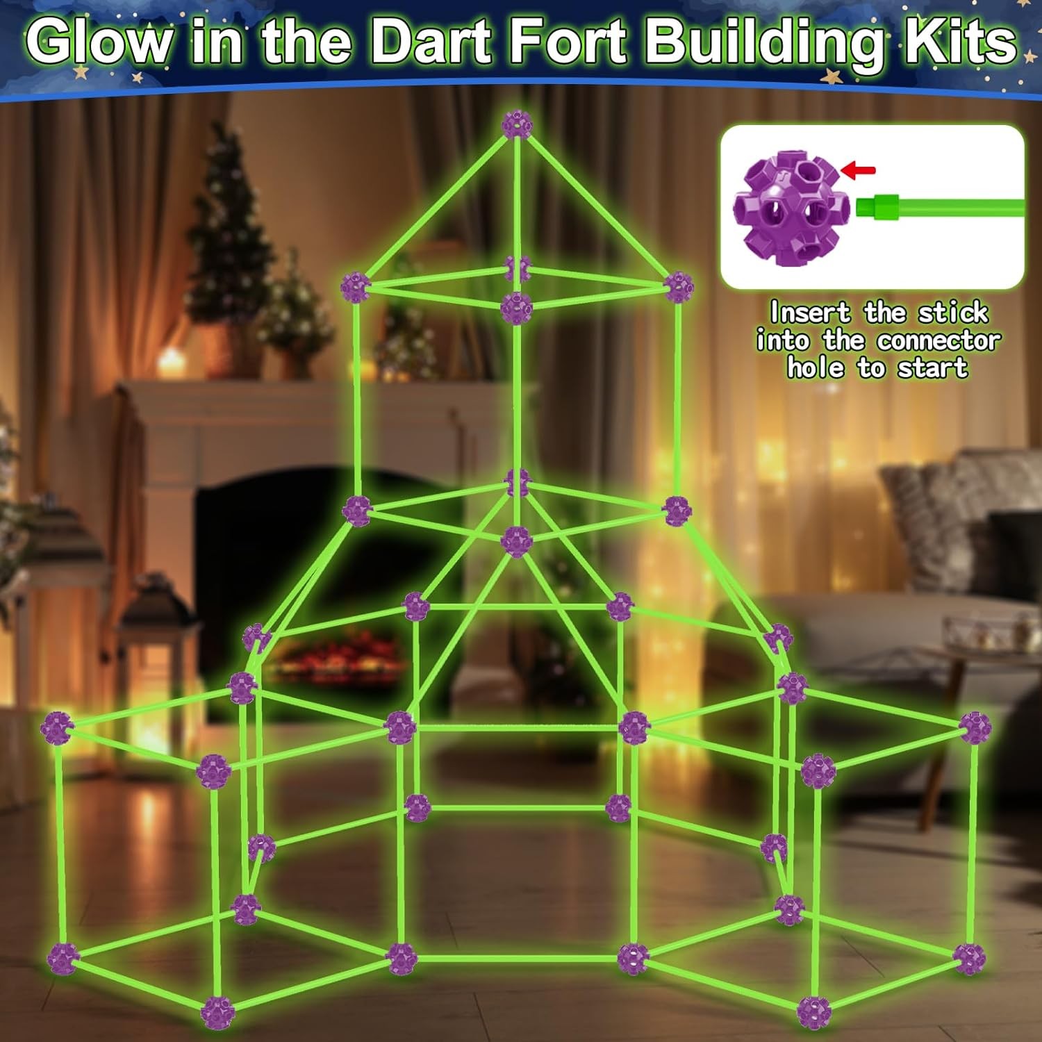 140 PCS Glow Fort Kit Kids STEM Toy DIY Castle Tunnel Tent Boys Girls Age 4-10