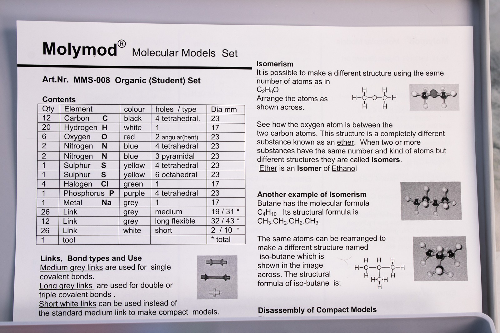Molymod MMS-008 Organic Chemistry Molecular Model Student Set Complete England