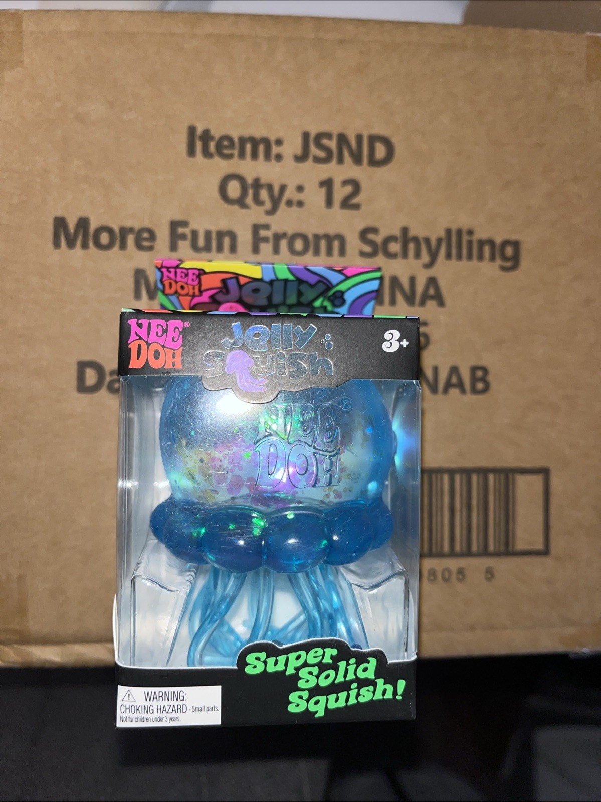 Schylling NeeDoh JellySquish Jellyfish Super Solid Squish Squeeze Toy Blue