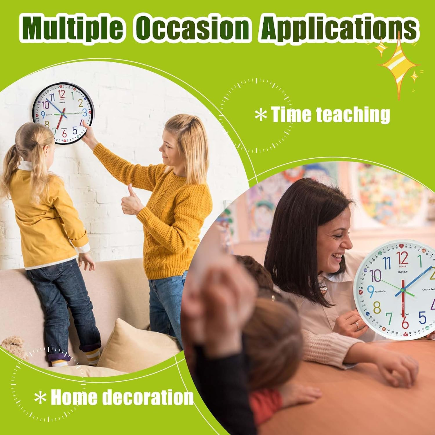 Learning Clock for Kids, 10” Silent Non-Ticking Teaching to Tell Time Colorful