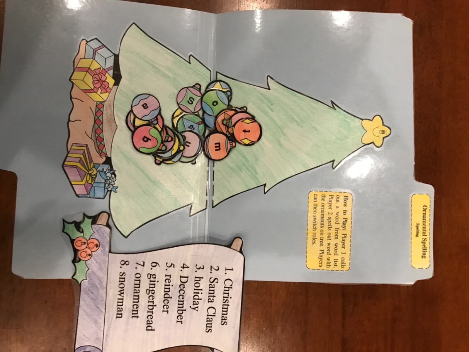 Ornamental Spelling! 2nd grade language arts file folder game