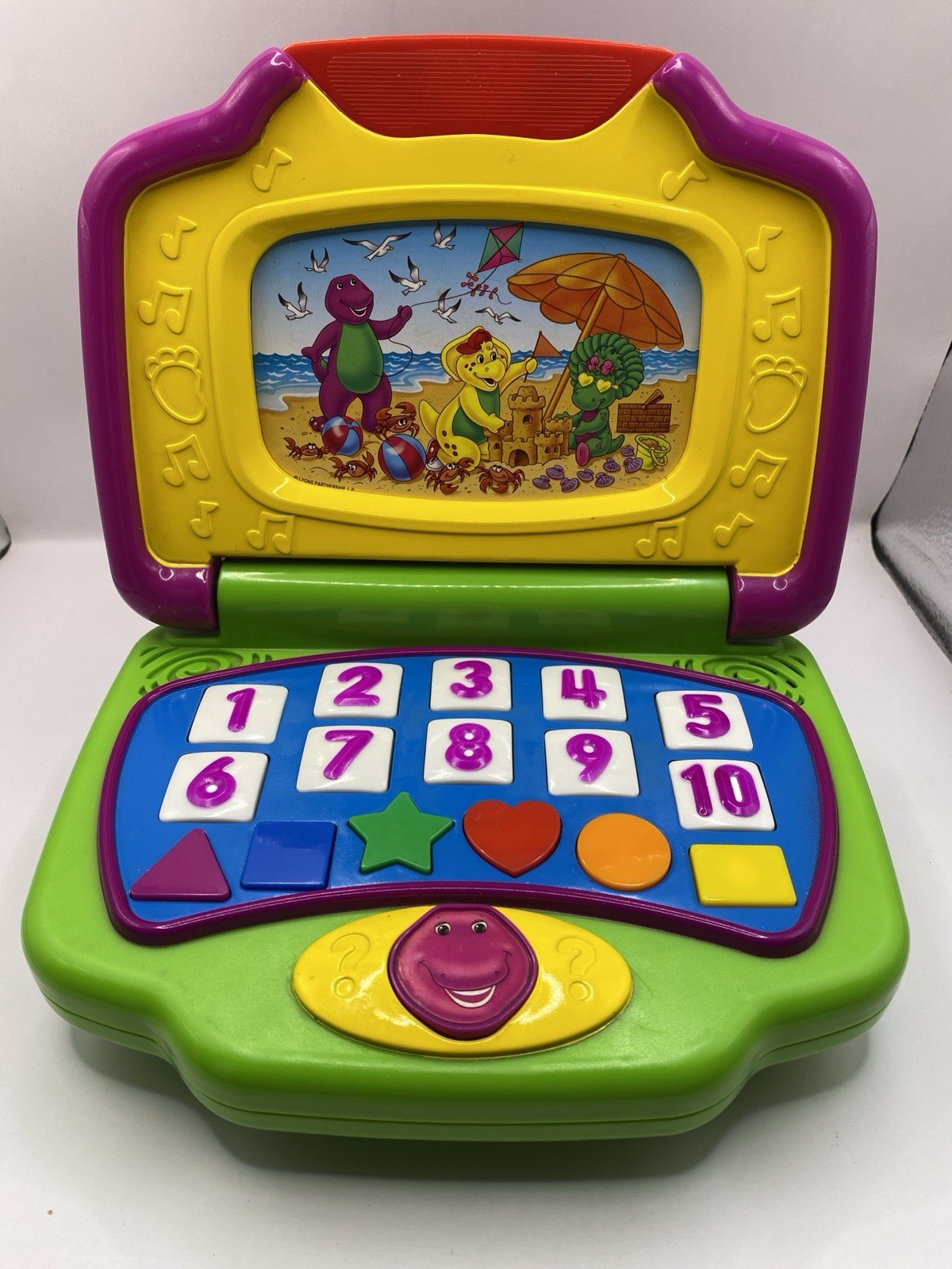 Vintage Barney Purple Dinosaur Interactive Laptop Mattel W/4 cartridges Works!