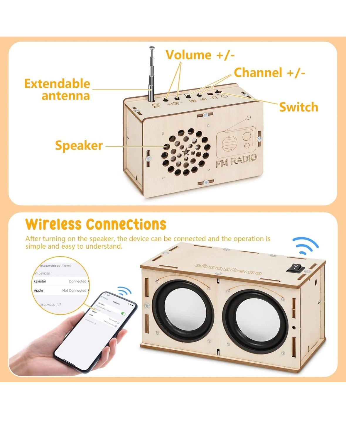 STEM Projects Science Kit for Boys 8-14, DIY Bluetooth Speaker & FM Radio
