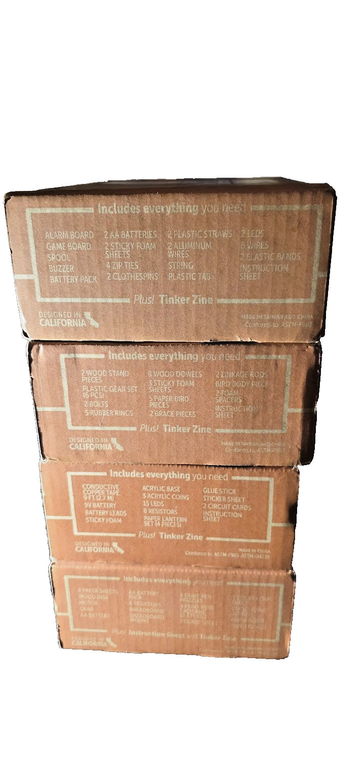 KiwiCo Tinker Crate STEM Kit LOT 4 Sealed Boxes Ages 9+ Circuits Bird Paper Spin