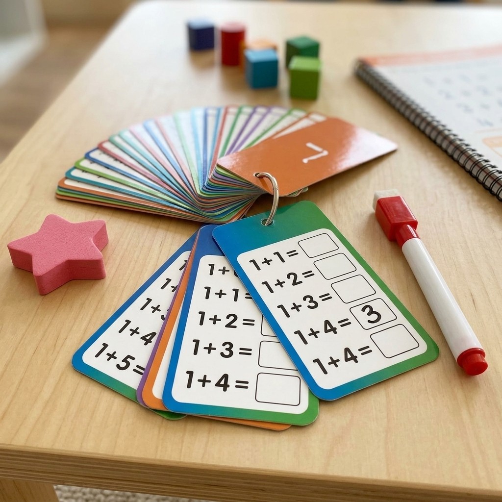 15 Addition Math Flash Cards 2 Dry Erase Pens Ring for Kids Math Learning