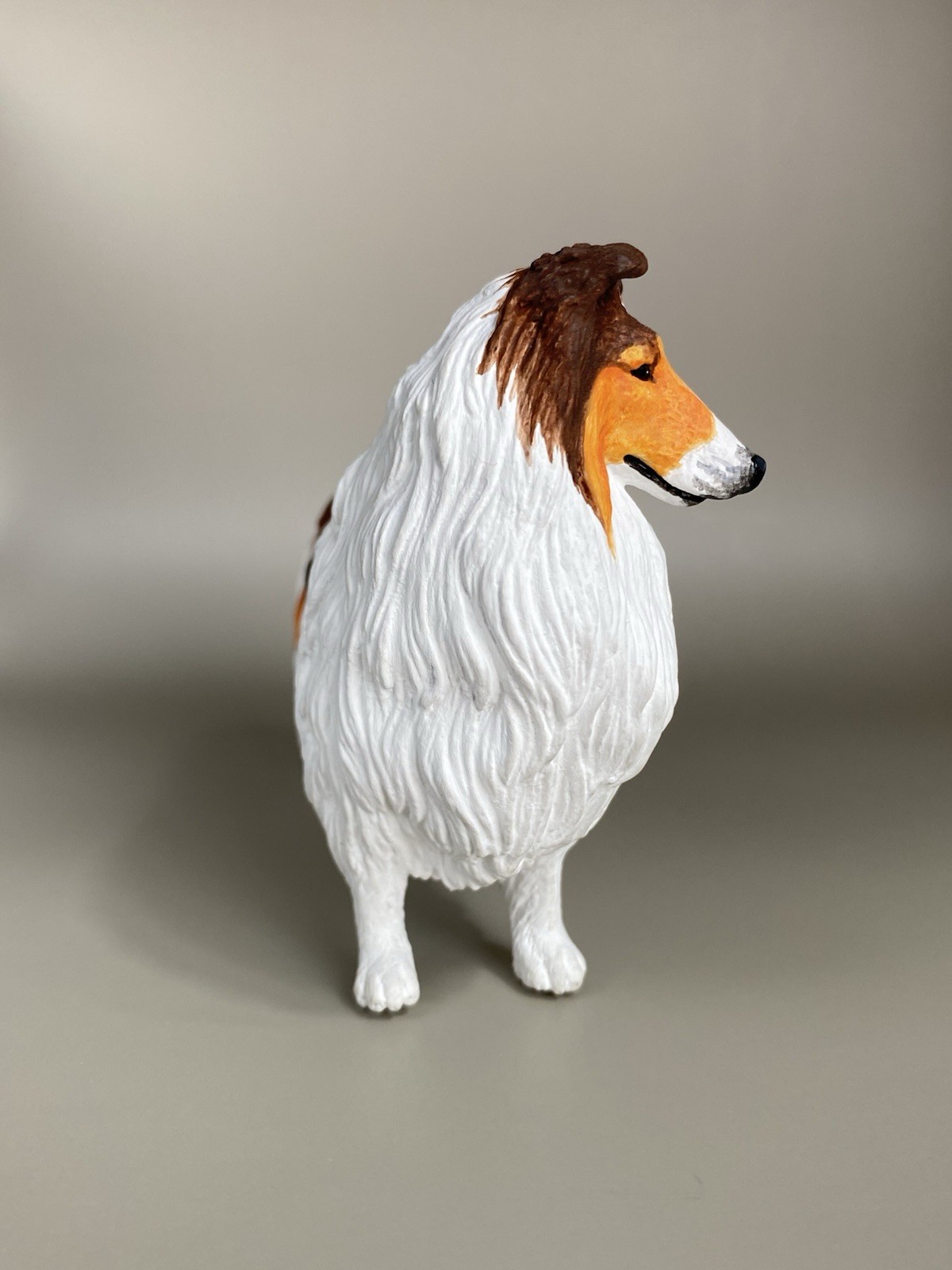 OOAK Custom Schleich Safari Ltd Rough Collie Sheep Dog Plastic Toy Animal Figure