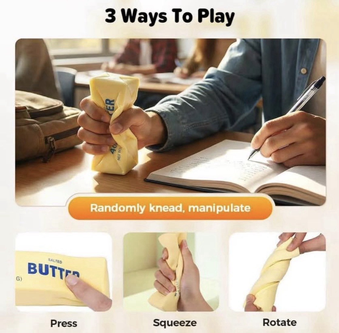 ✅ Butter Stick Squishy Fidget Toy Soft Stress Relief ADHD Anxiety Squeeze ✅