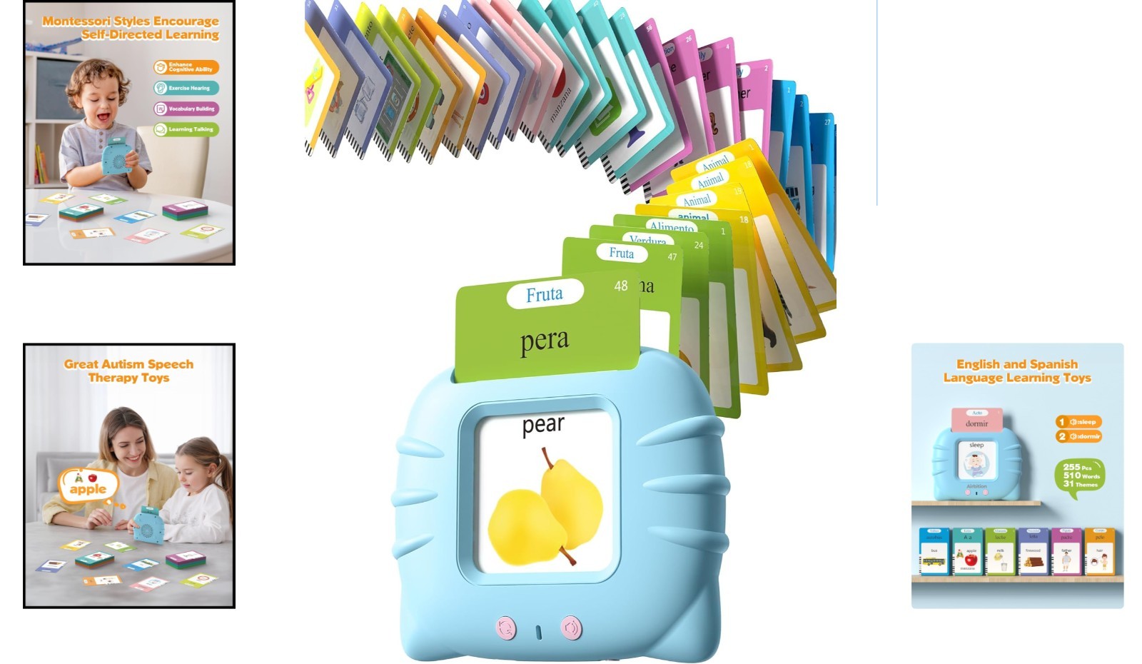 Montessori Spanish & English Flash Cards – 512 Words for Early Learning Ages 2+