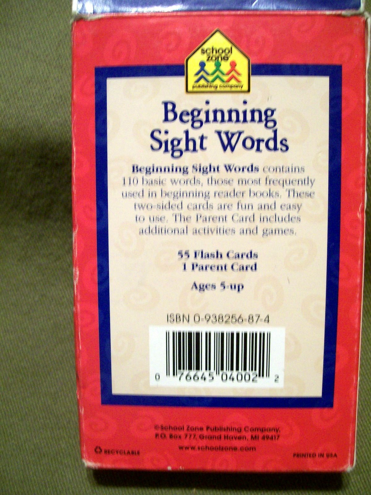 School Zone Beginning Sight Words Flash Cards Ages 5 and Up