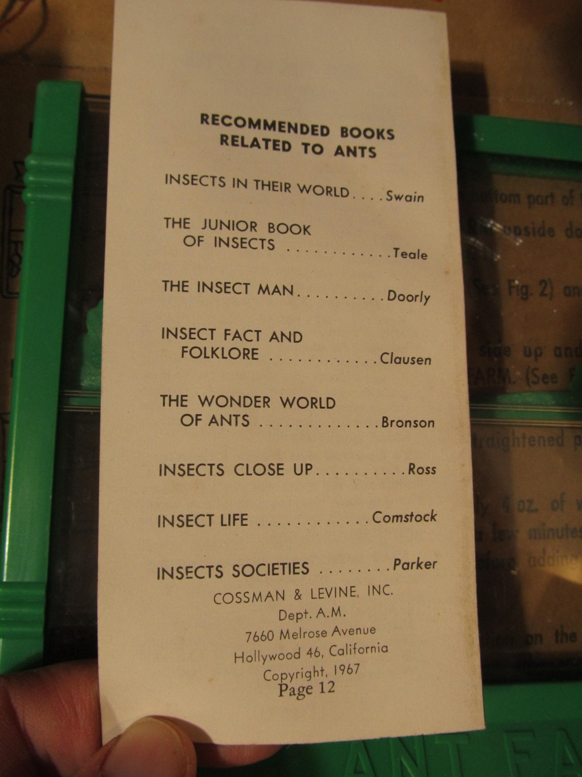 1967 Uncle Milton’s ANT FARM, Ant Watcher’s Manual, with original mailer