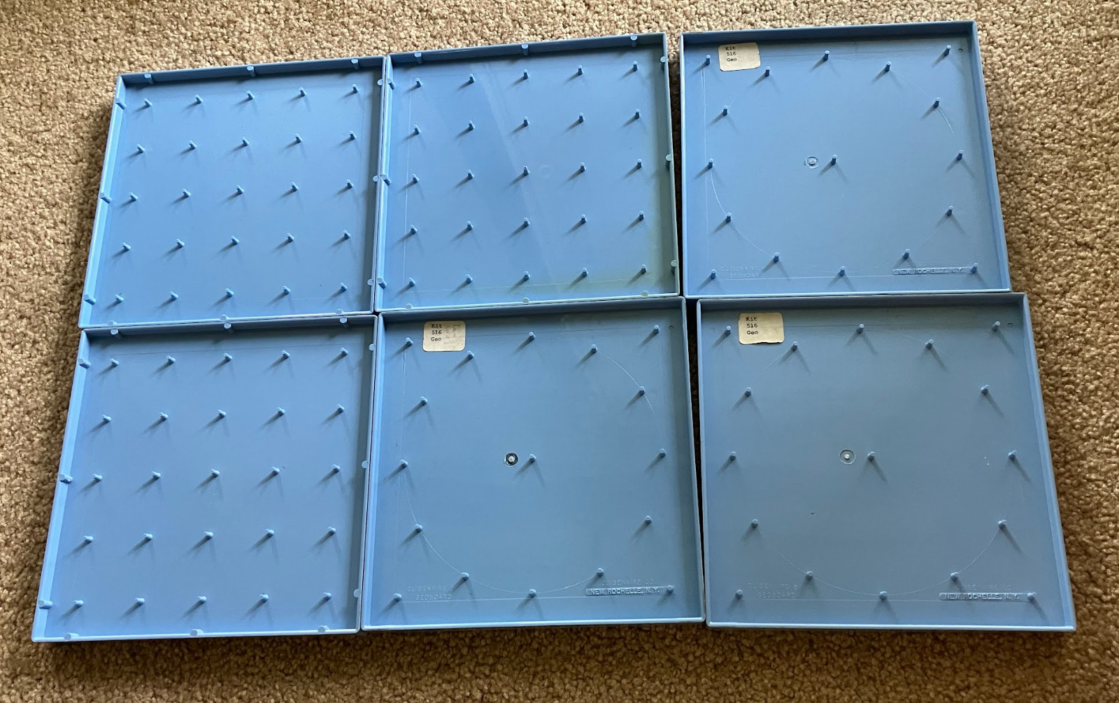 6 Double-sided Geoboards, ABC cards, 2 bins & rubber bands, mini rekenrek