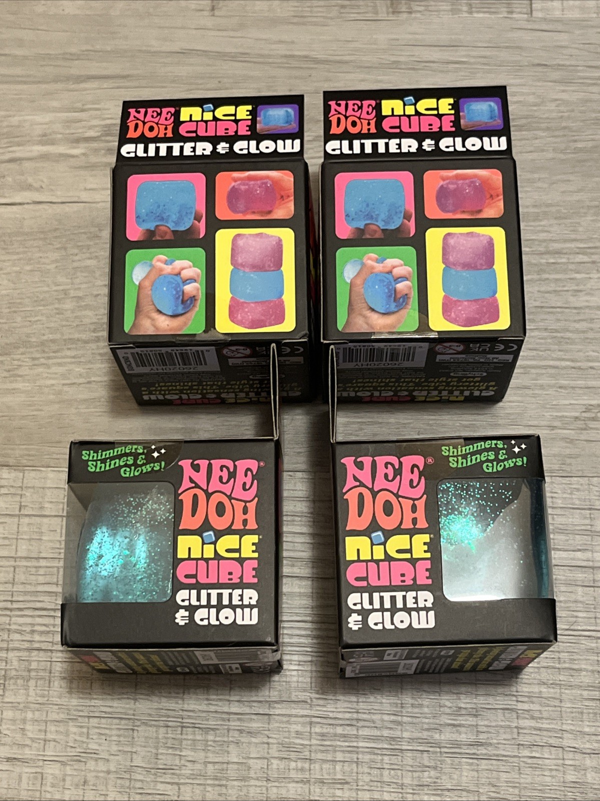 NeeDoh Nice Cube Glitter and Glow, Nee Doh Squishy, Glowing Ice Cube BLUE X4
