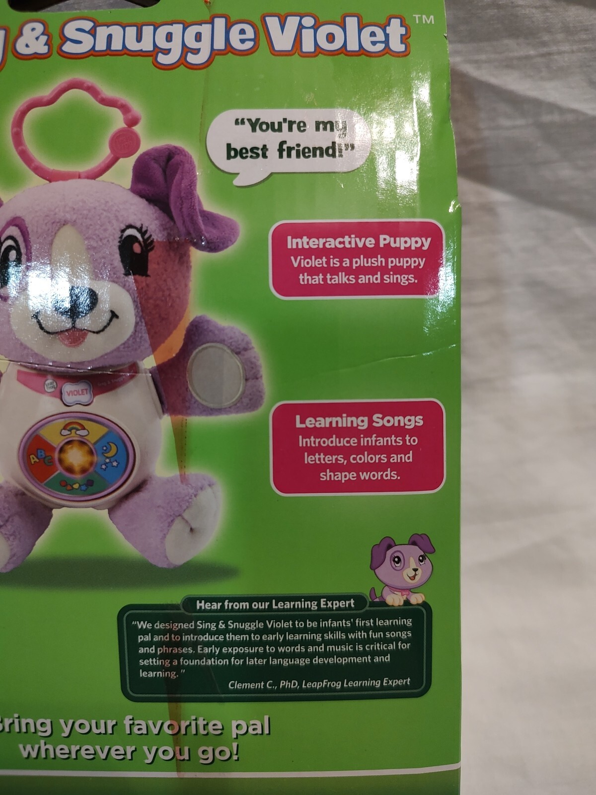 Leap Frog Sing & Snuggle On-The-Go Interactive Plush Puppy 6+ Months VIOLET NEW