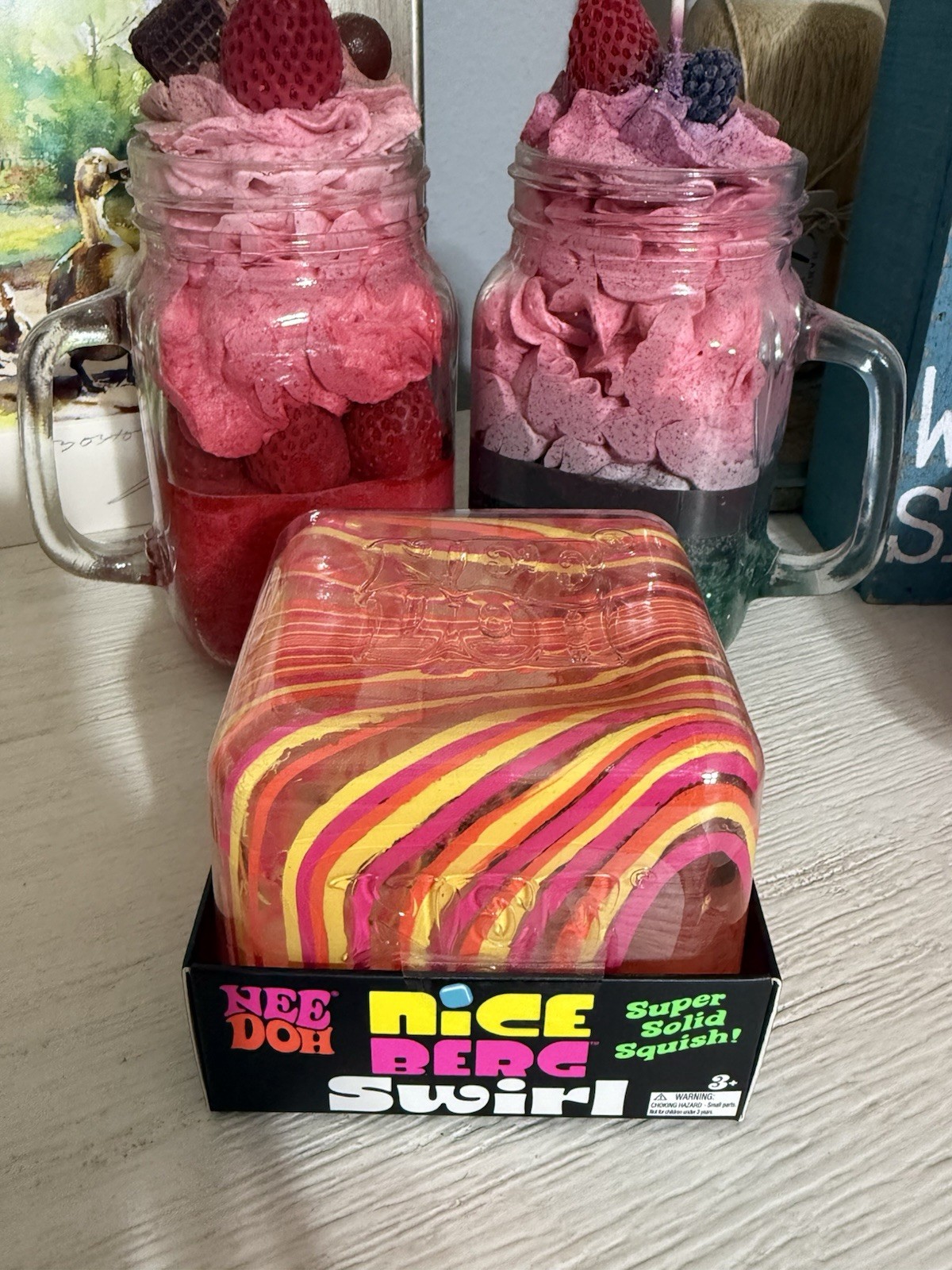 NeeDoh Nice Berg Swirl XL Giant Nee Doh Squishy Swirl Cube Orange Pink Yellow