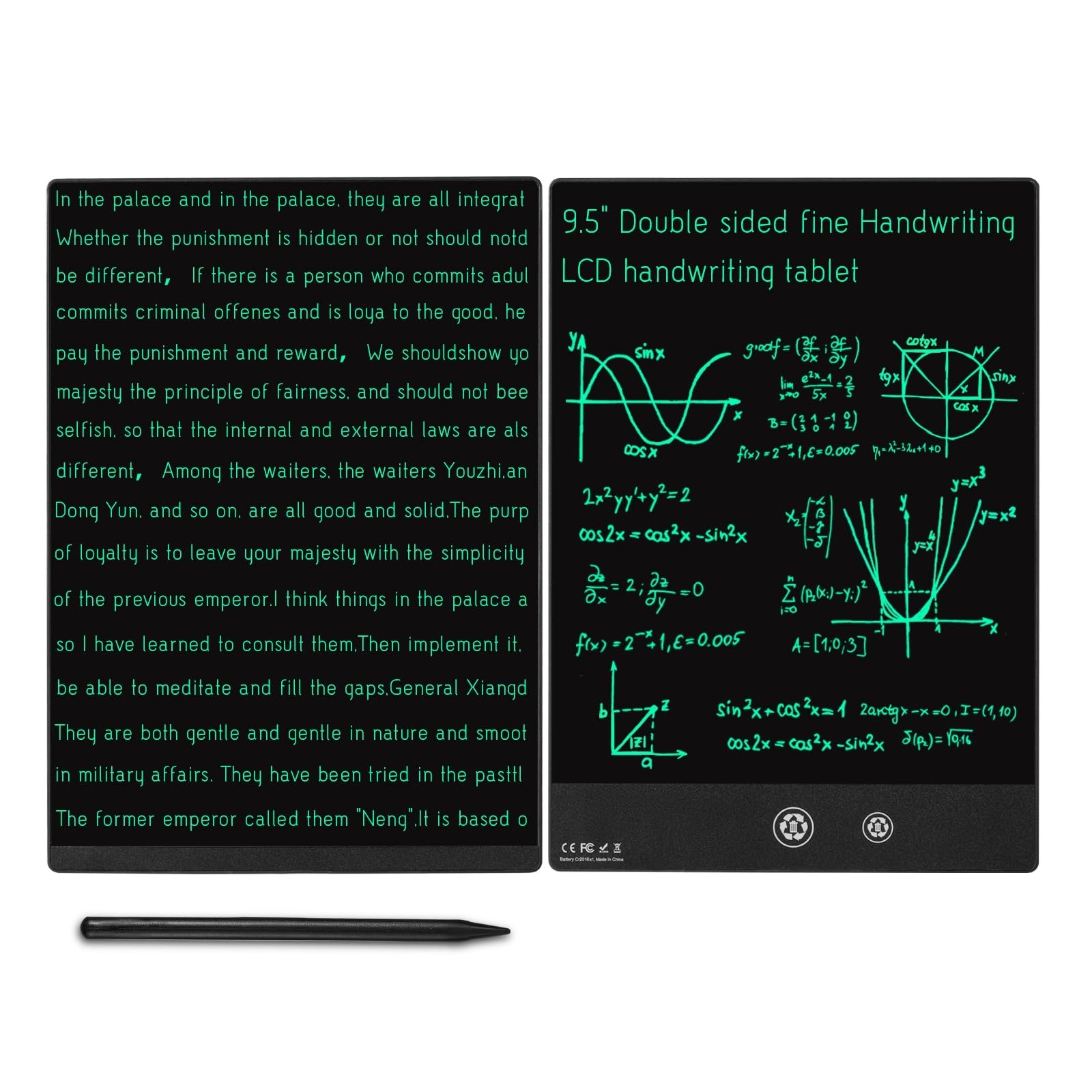 LCD Writing Tablet, 9.5in Double Display Erasable Reusable Electronic Drawing…