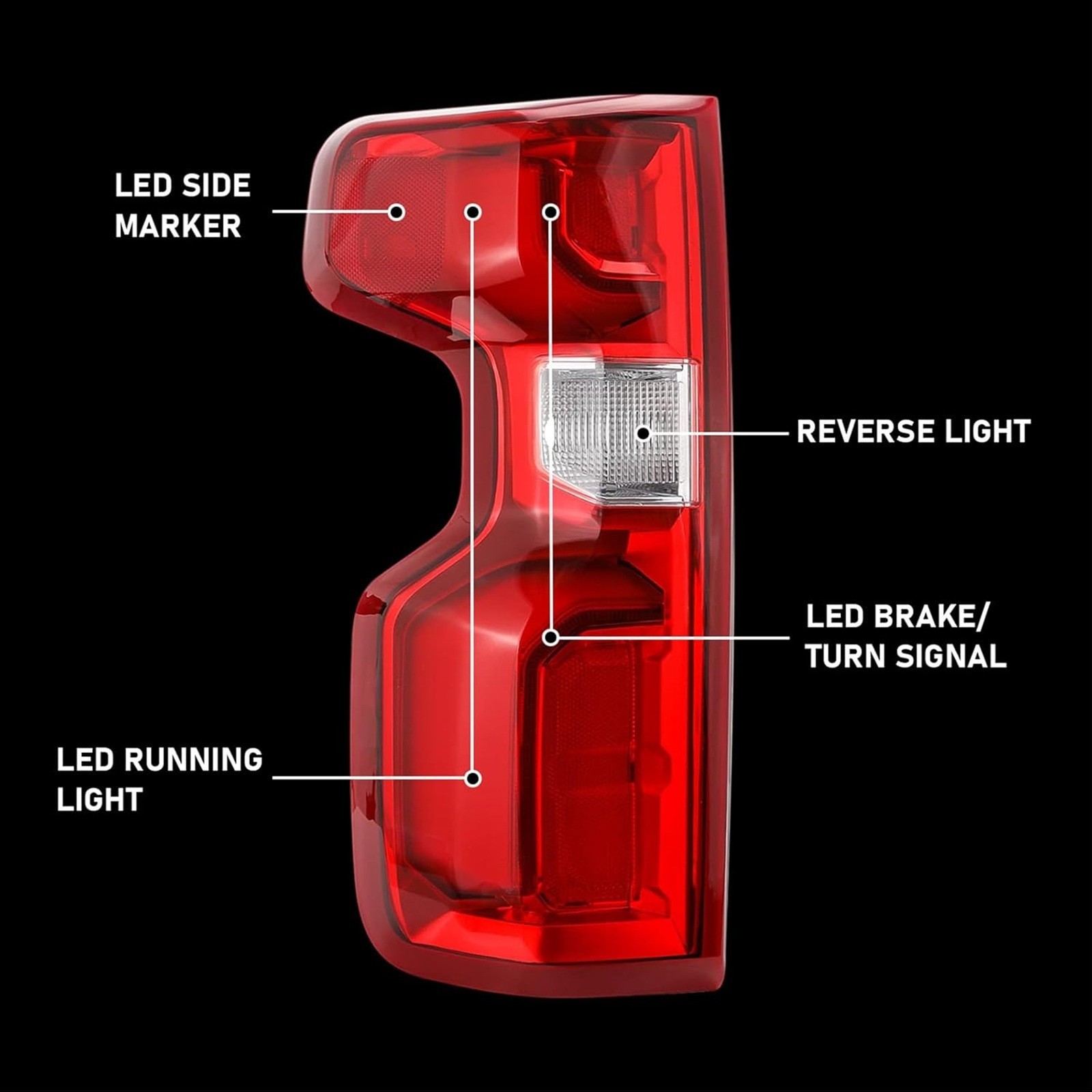 Left Driver Side LED Tail Light for 2019-2023 Chevy Silverado 1500 2500HD 3500HD