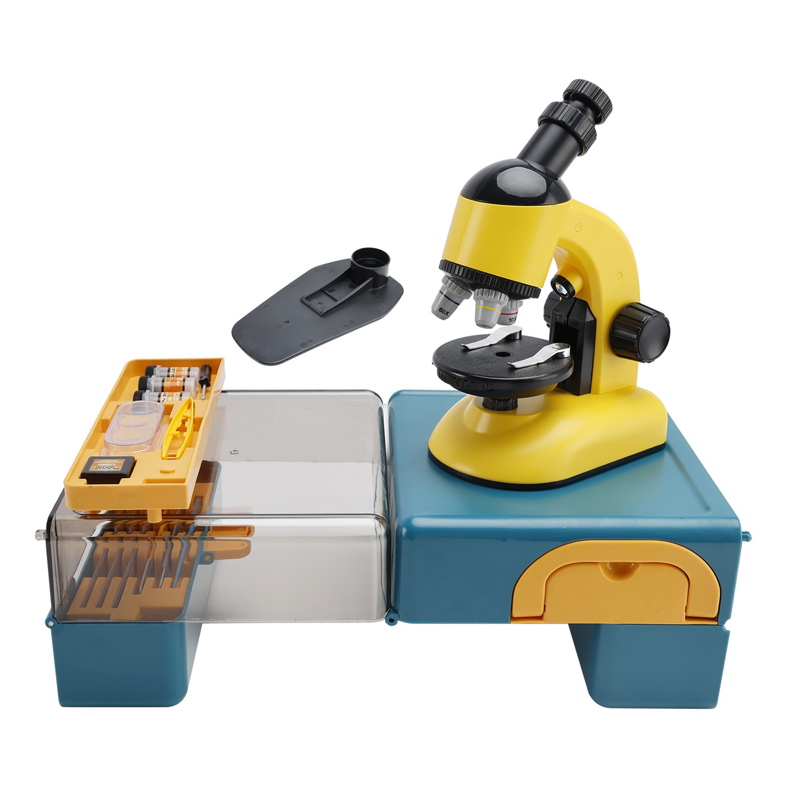 Rotating Microscope LED 100X-1200X Magnification Science Toy Kit For Kid Yellow
