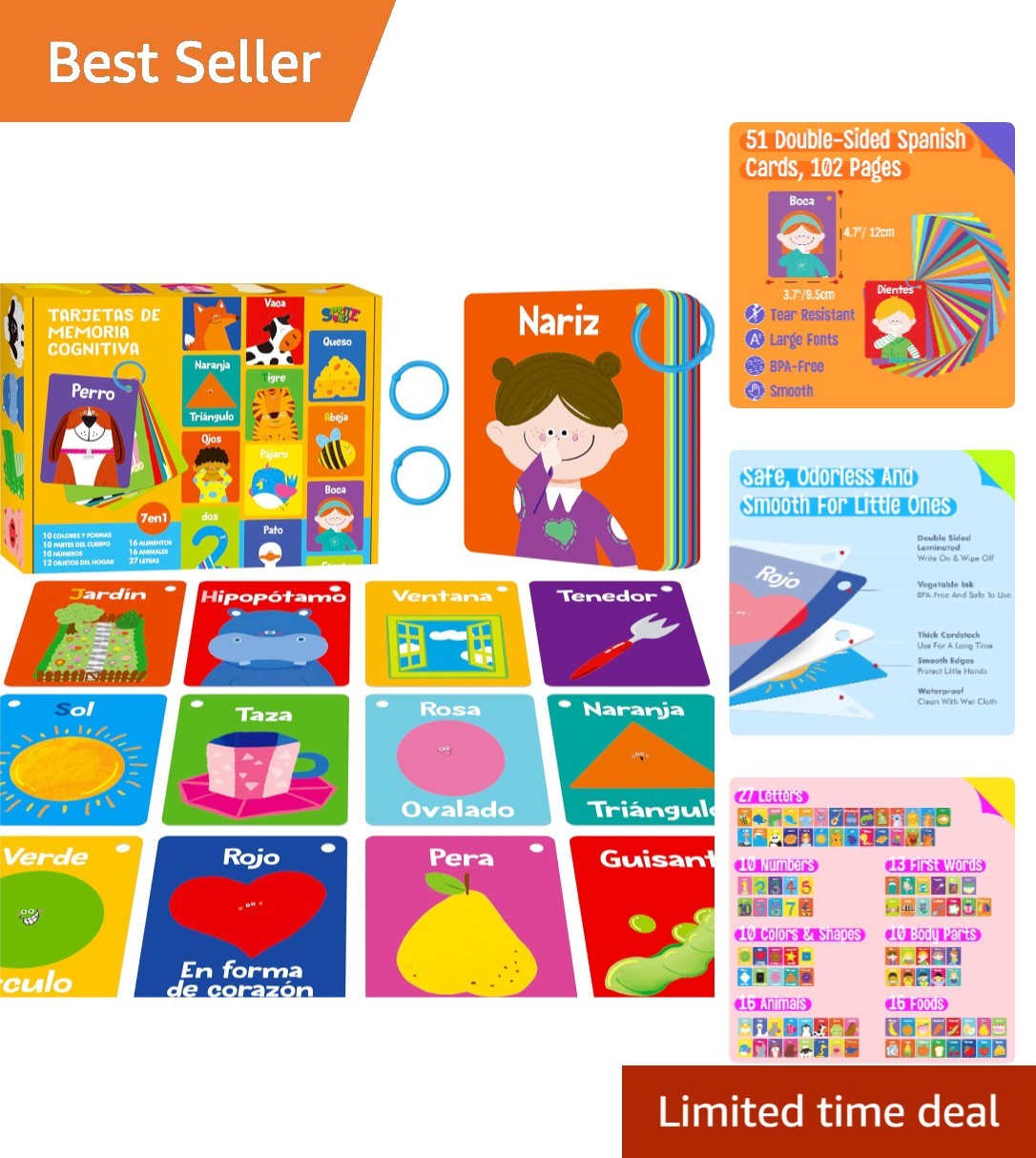 Engaging 51 PCS Spanish Cognitive Flashcards for Early Language Development