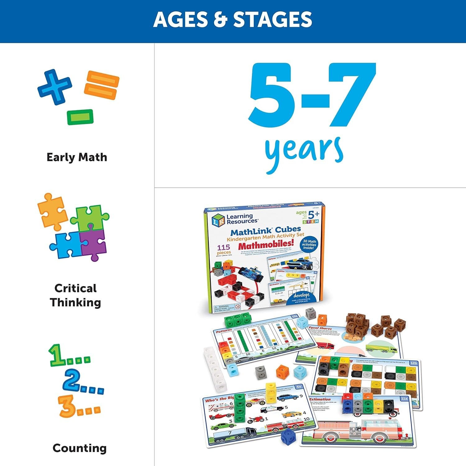 115-Piece MathLink Cubes Set: Engaging Vehicle-Themed STEM Activities for Kids