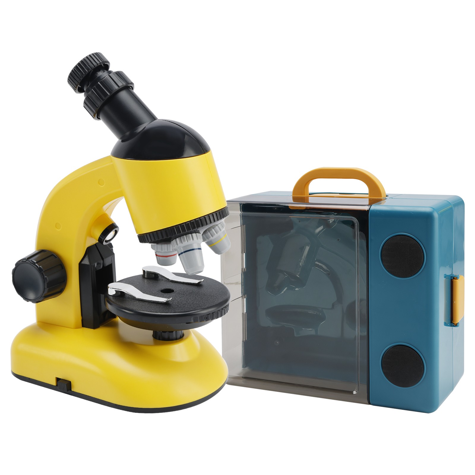 Rotating Microscope LED 100X-1200X Magnification Science Toy Kit For Kid Yellow
