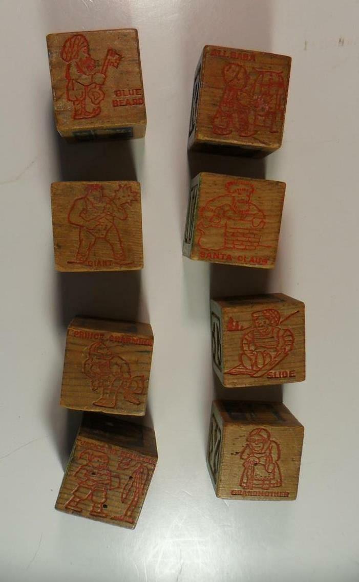 VINTAGE ANTIQUE OVER 70 WOODEN LETTER BLOCKS SANTA CLAUS ALADDIN