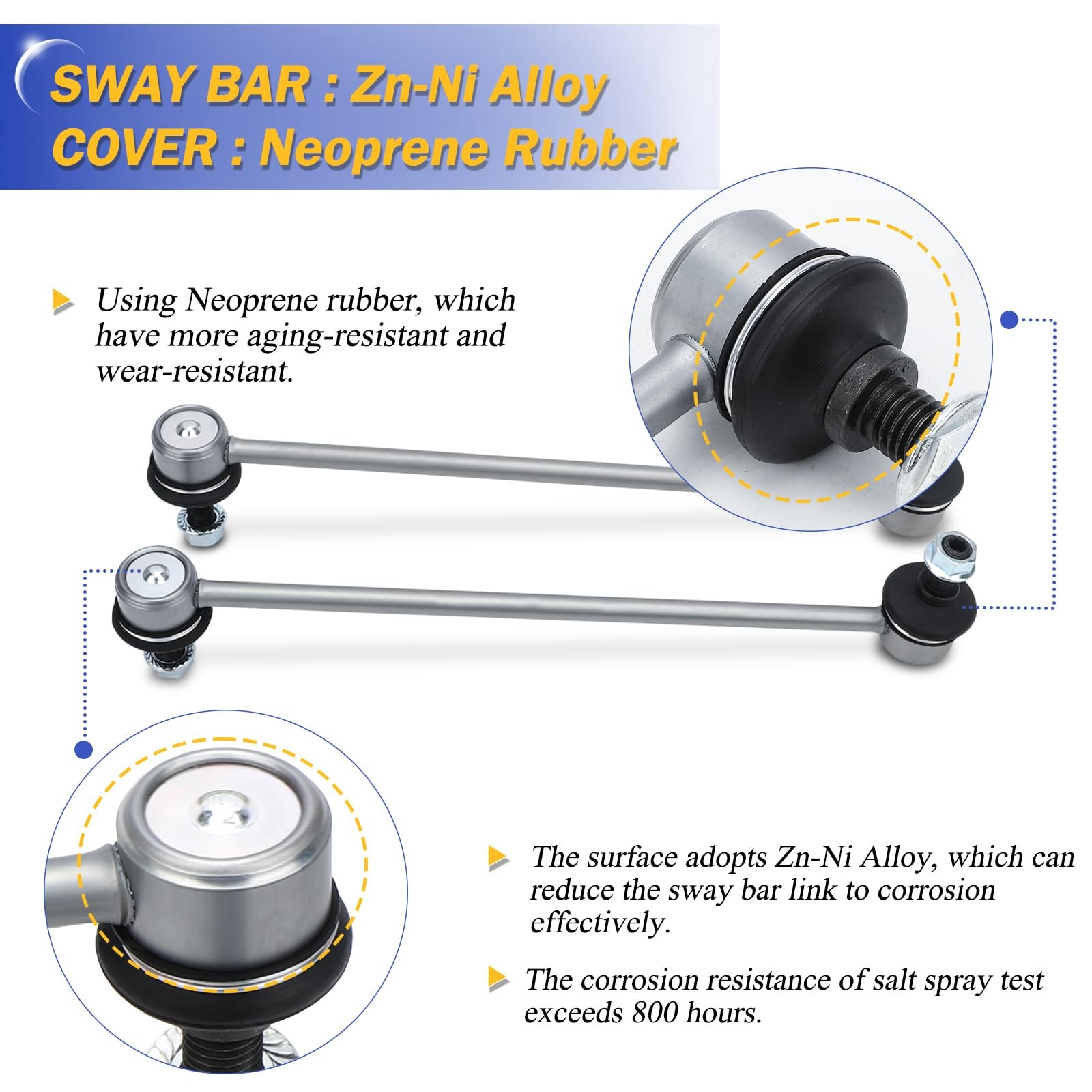 K80258 Zinc-Nickel Alloy Front Stabilizer Sway Bar End Link for Jeep Compass …