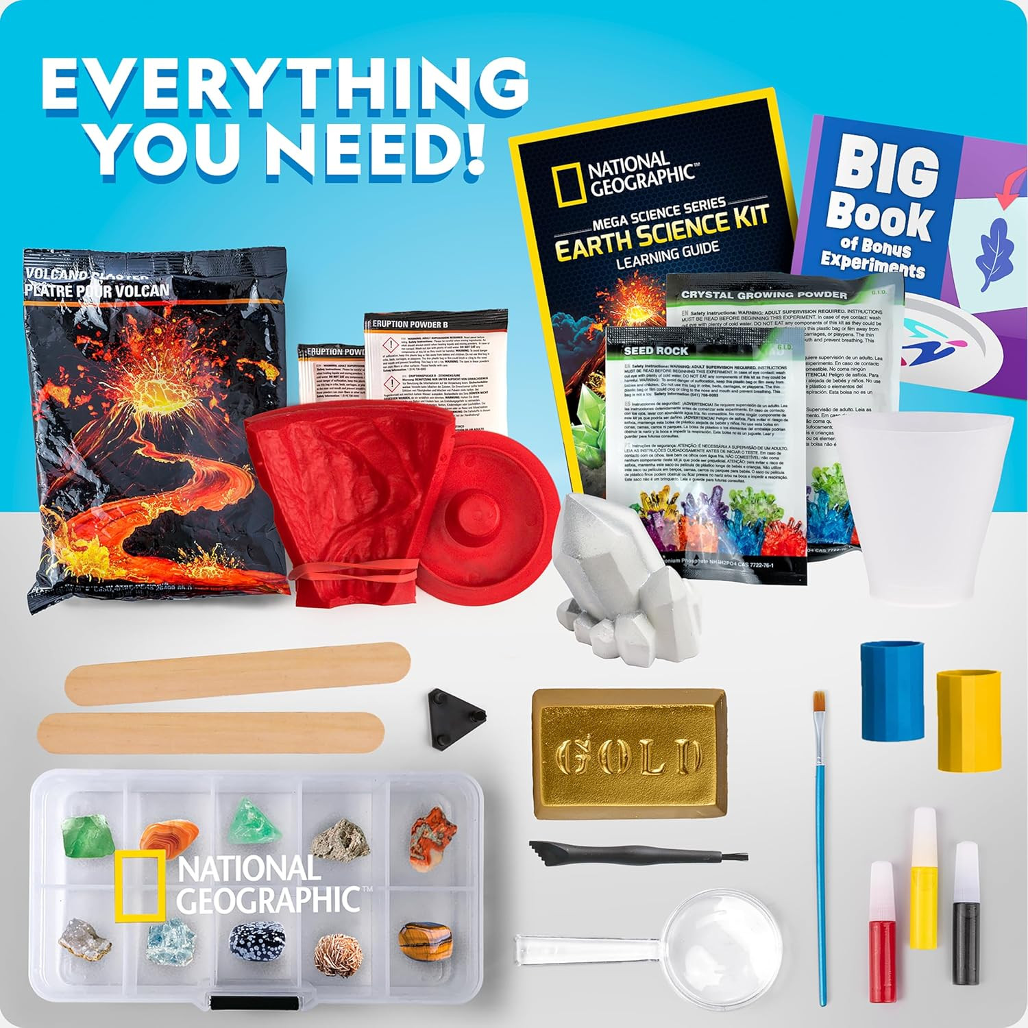 National Geographic STEM Science Kit – 15+ Experiments, Crystal Growing, Volcano