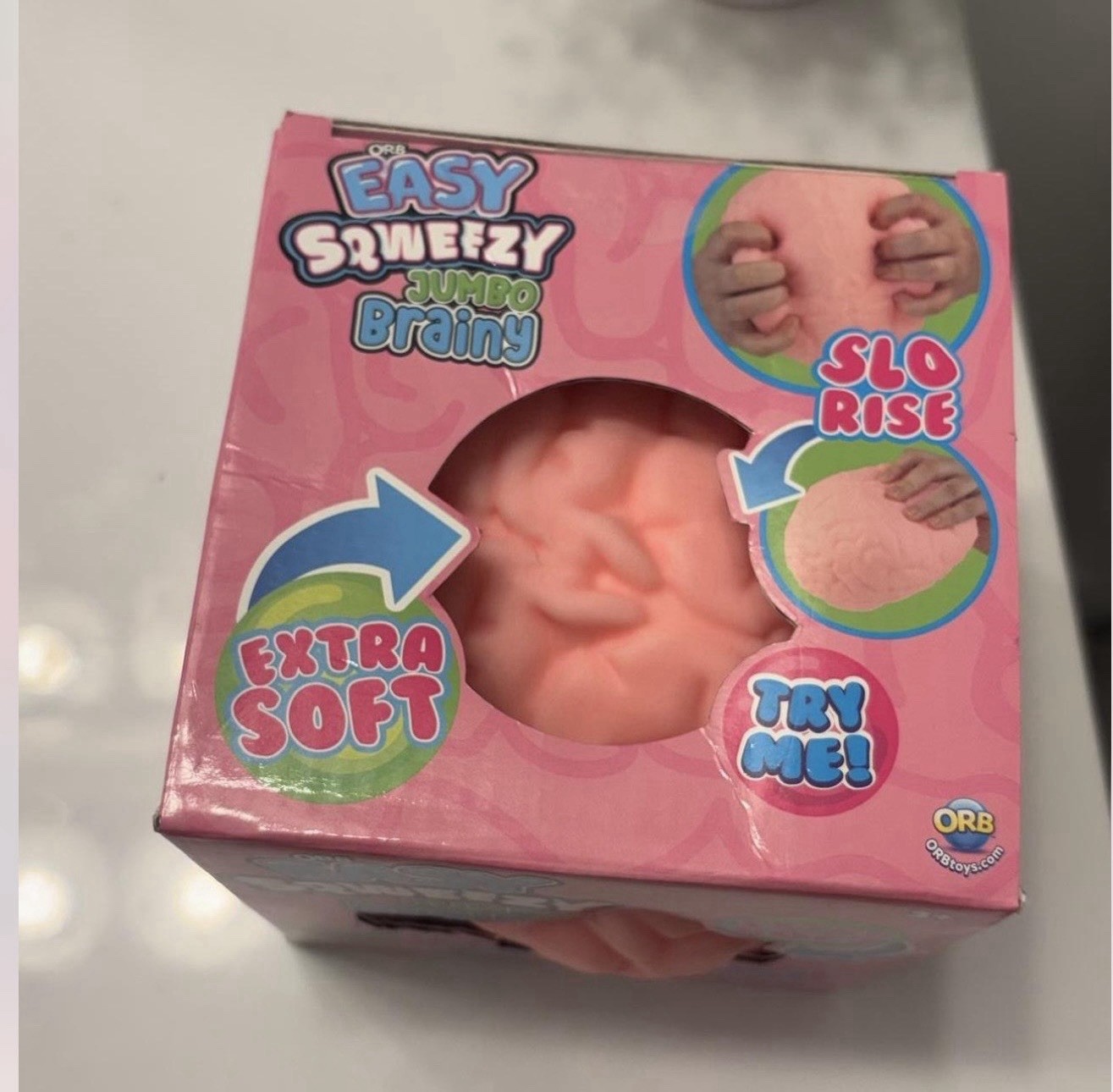 ORB Easy Squeezy Jumbo Brainy Extra Soft Slow Rise Squeeze Toy, Pink, Ages 3-4Y