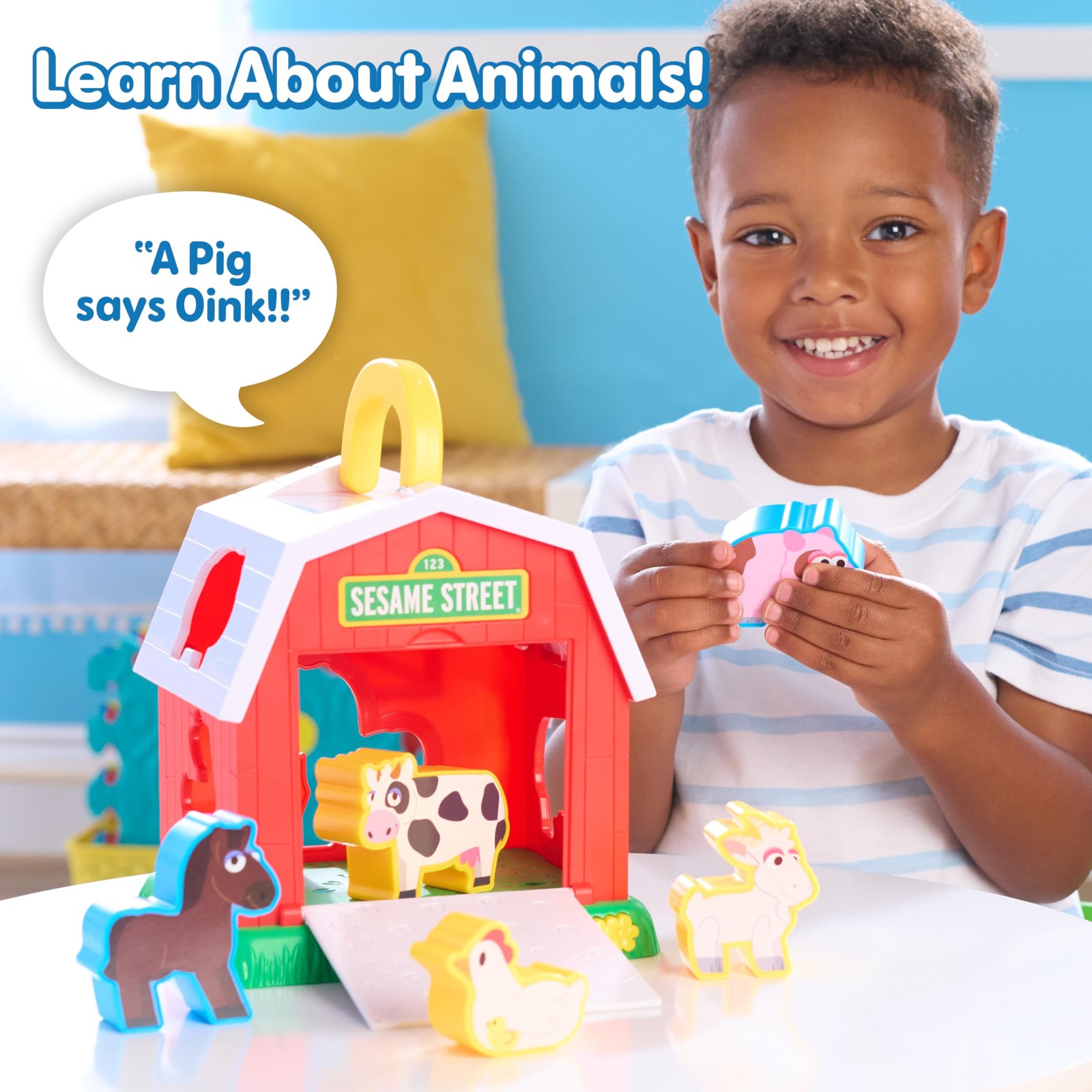 Sesame Street Elmo’s Learn & Sort Barn with Music and Small, Multi-color