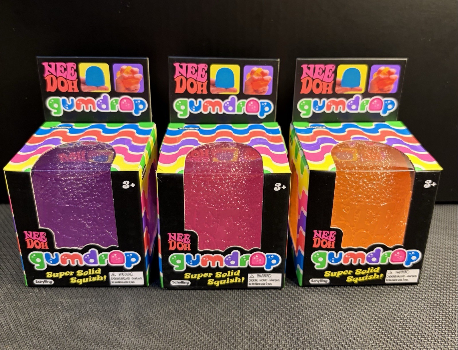 NEE DOH Gumdrop Super Solid Squish New Lot of 3 Purple Orange Pink Authentic