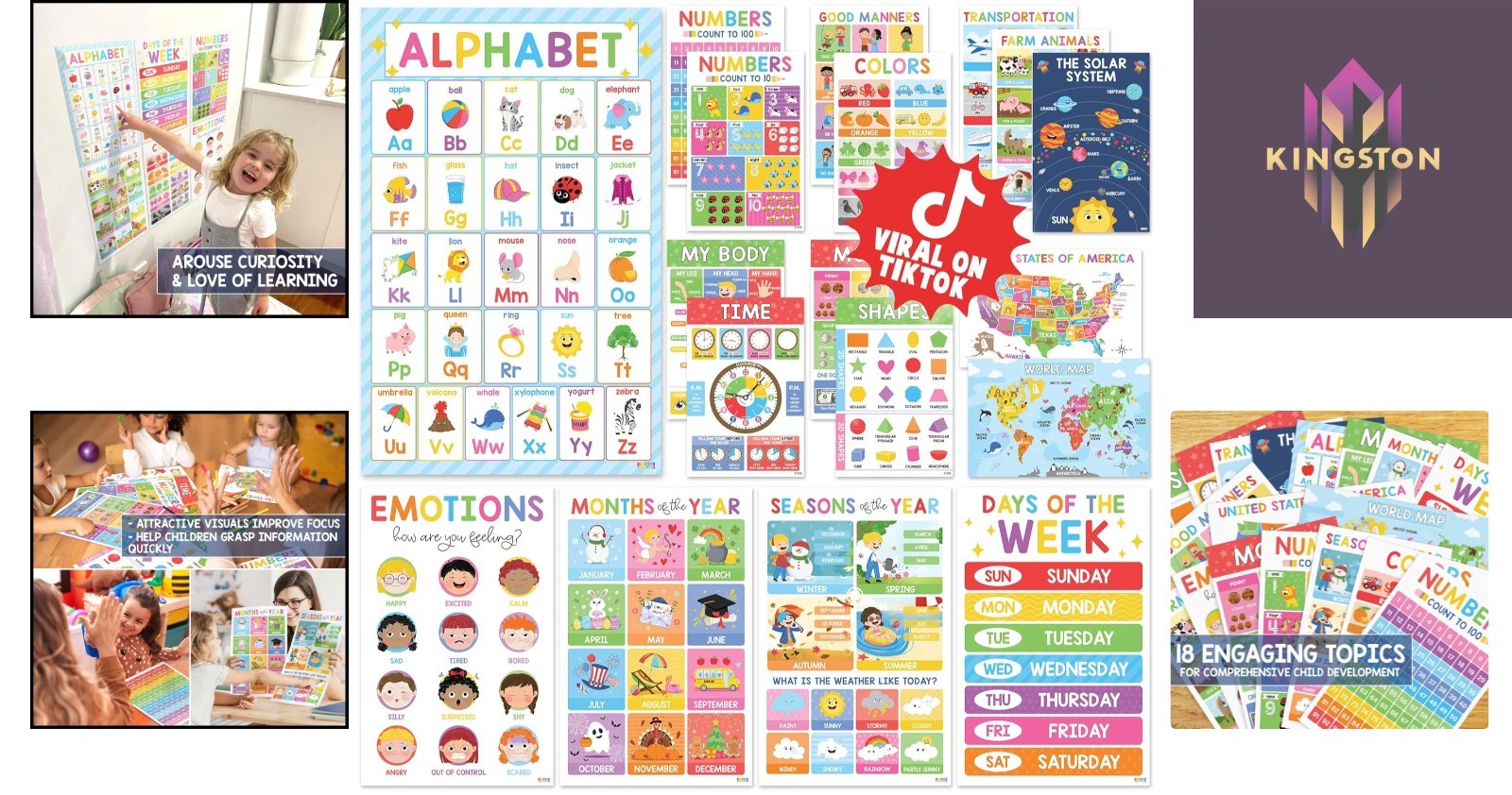Essential 18 Educational Posters for Toddlers – Water-Resistant & Engaging