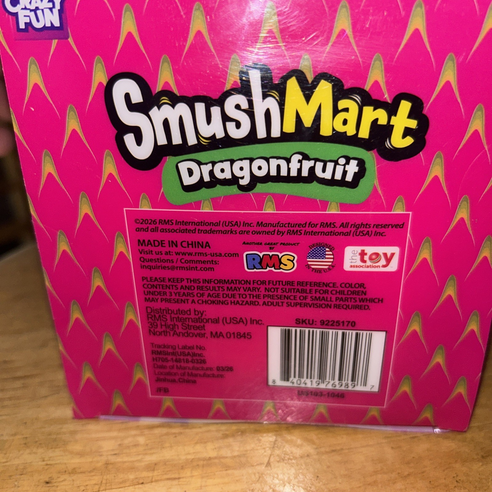 Crazy Fun SmushMart Dragonfruit Squishy Squeeze Toy Ages 6+ Pink/Green Authentic