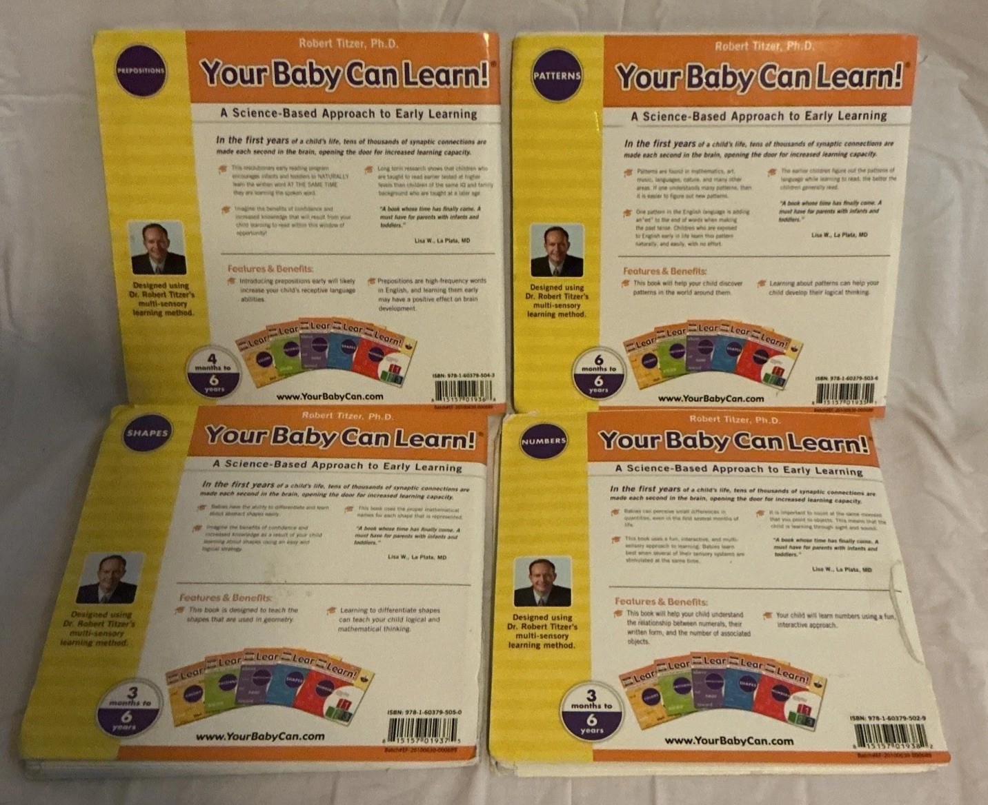 Lot Of 4 Your Baby Can Learn Books! Shapes, Numbers, Patterns, And Prepositions