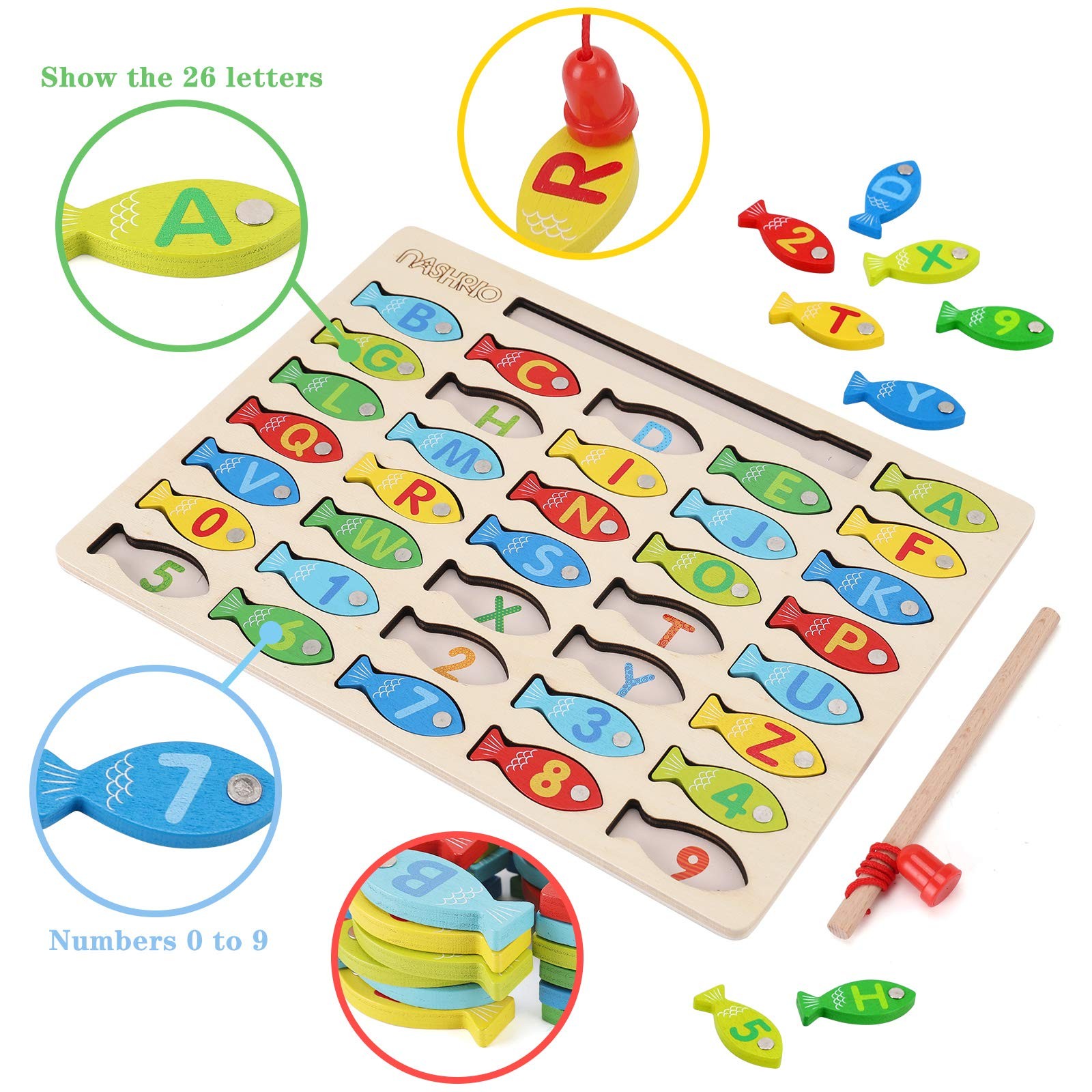 Magnetic Wooden Fishing Game Toy for Toddlers, Alphabet Medium, Multicolor