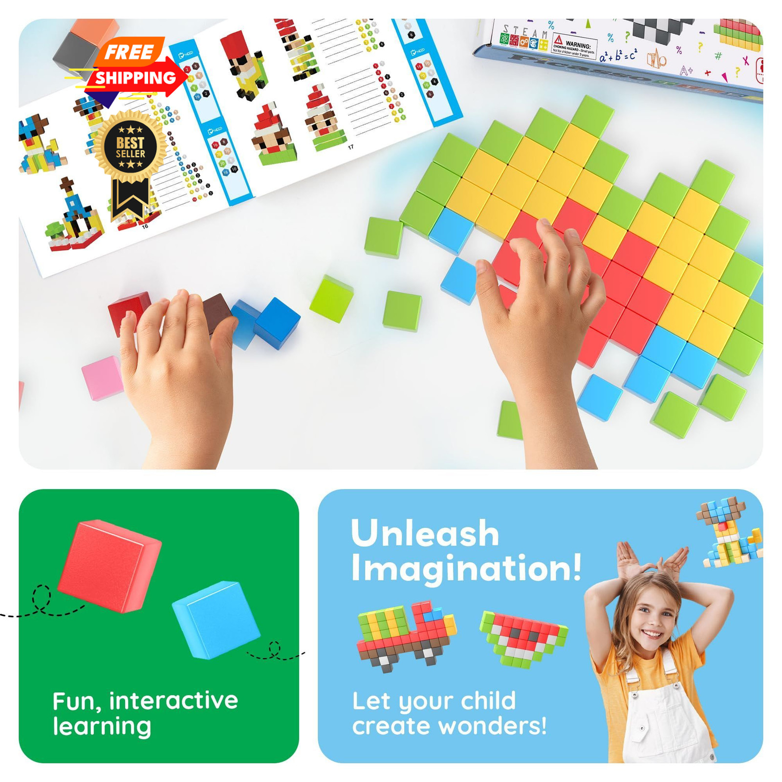PicassoTiles 108pcs 1” Magnetic Puzzle Cubes Magnet Toys Preschool Large
