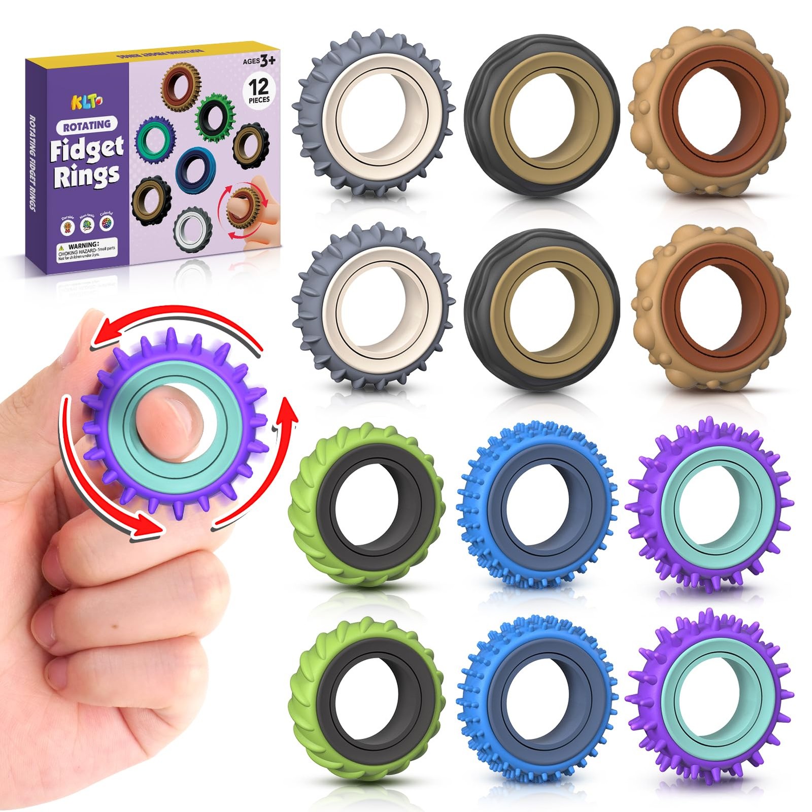 Fidget Toys Adults Sensory Rings: 12 Pack 12PCS, Neutral (Black, White, Gray)