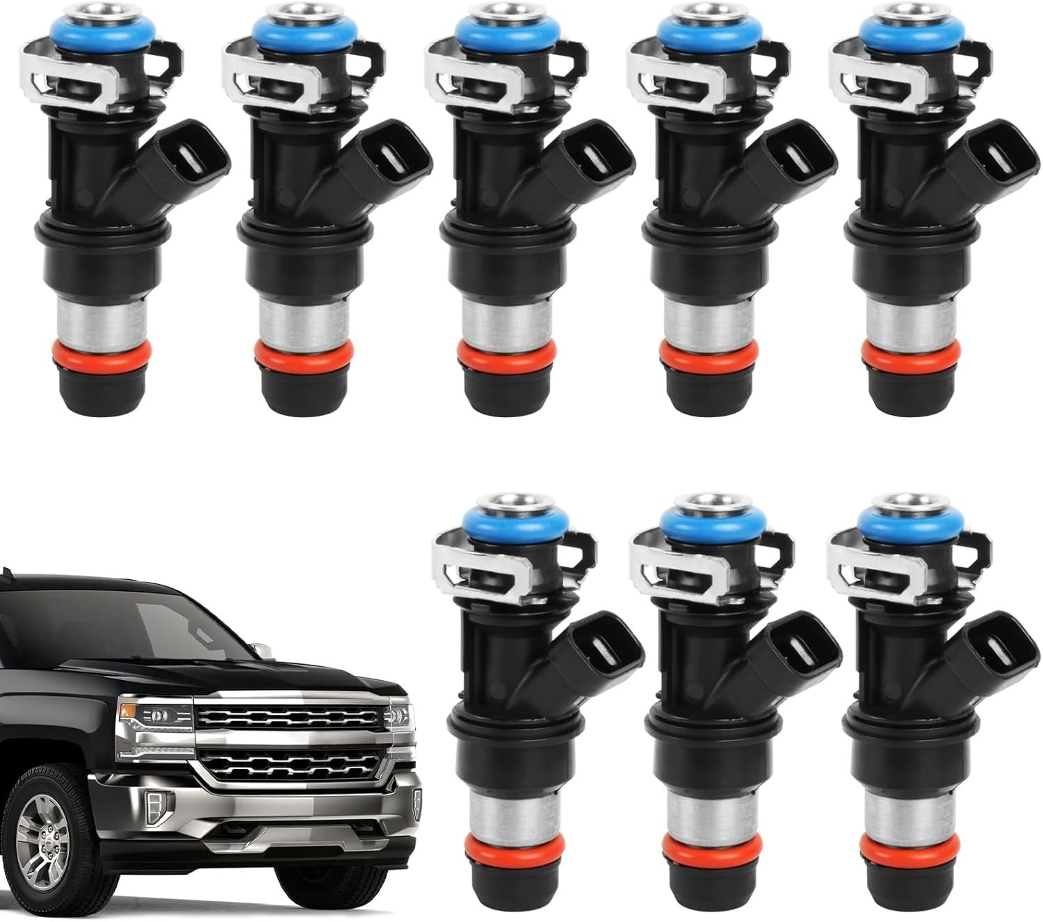 4.8 5.3 6.0 Fuel Injector 4 Holes 8Pcs, Compatible with 1999-2006 Chevrolet Silv