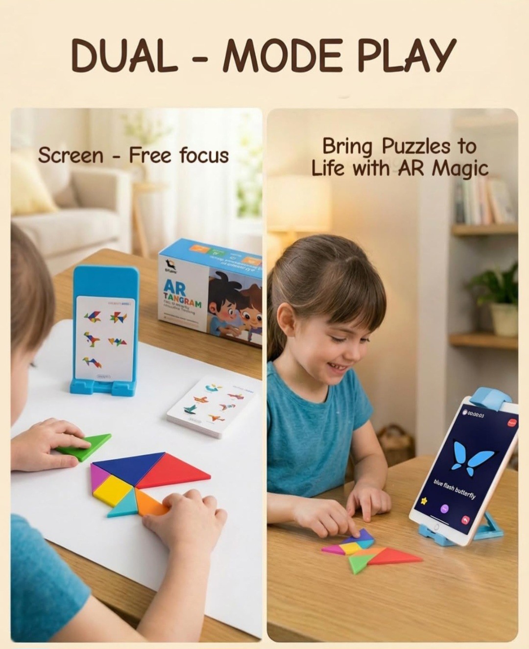 STEM Toys for Kids Ages 4-6, AR Tangram Puzzles with 1000+ Combinations
