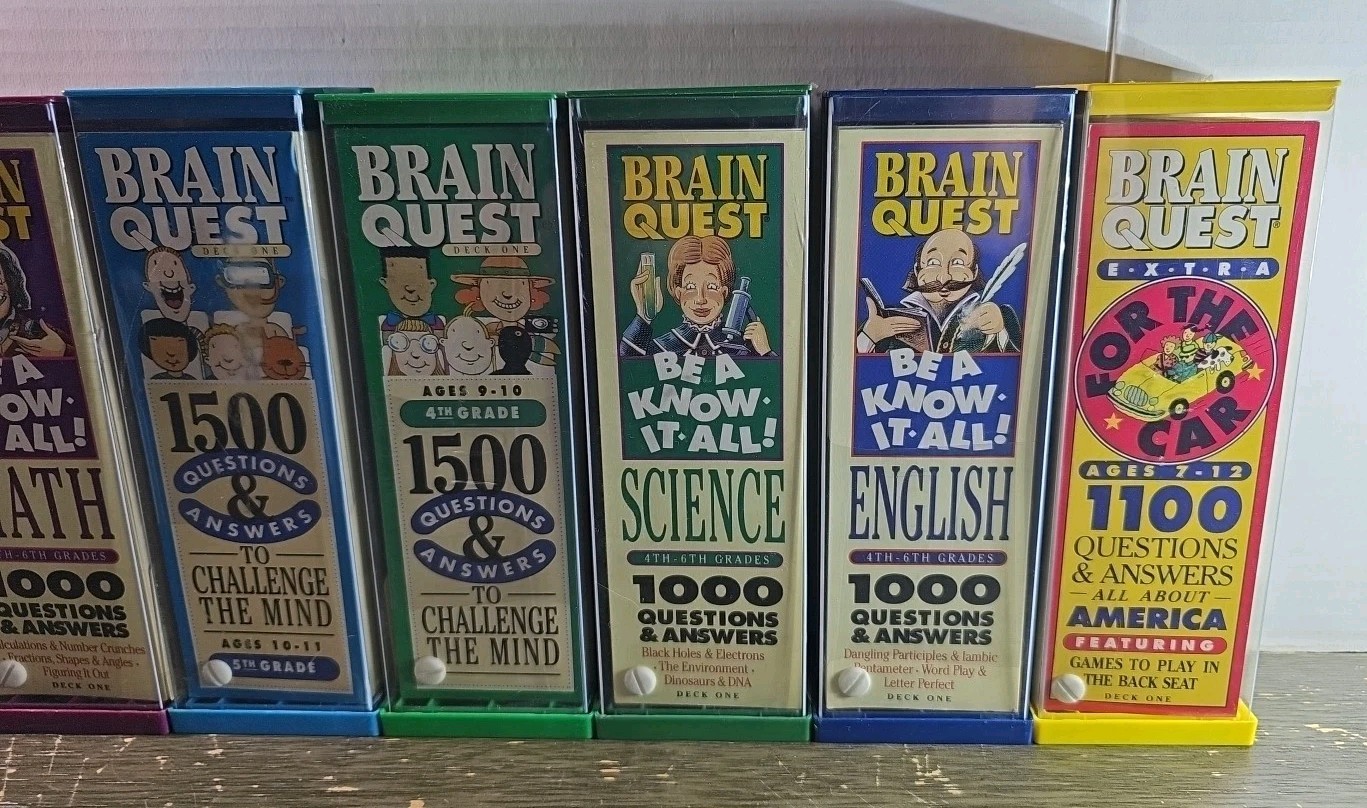 8 Vintage RARE Brain Quest 1500 Questions & Answers Deck 1&2 Grade 1-7 Some New
