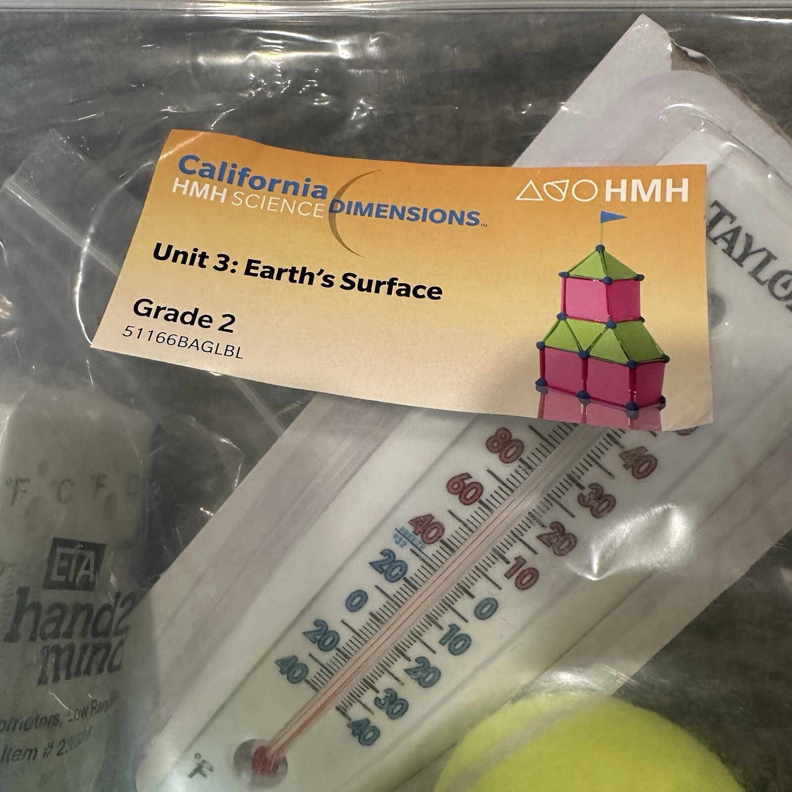 Science Kit Thermometers 6 Small 1 Large 6 Tennis Balls 6 Scoops HMH Lab Kit New