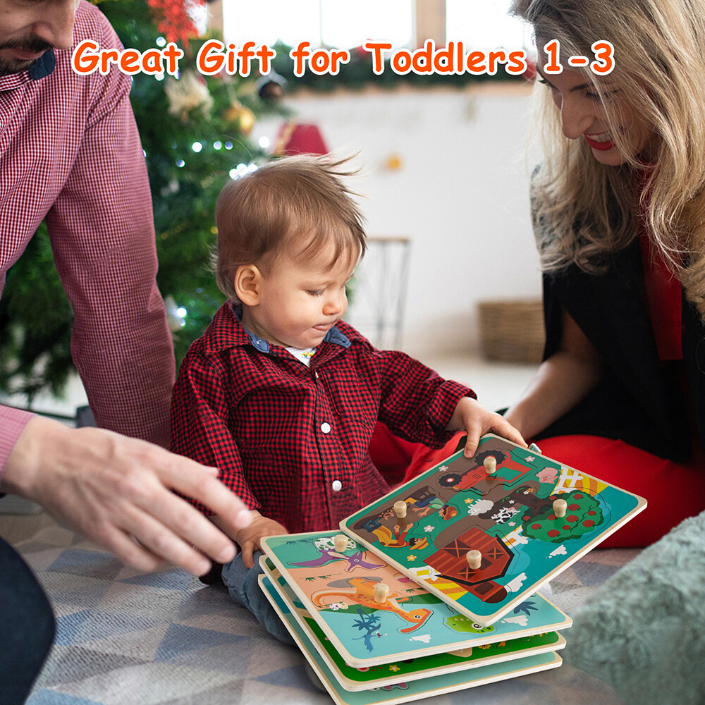 Wooden Jigsaw Puzzles for Kids Age 1 2 3 Toddler Puzzles Toys, Preschool Set 4