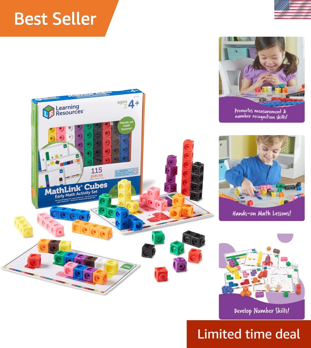 MathLink Cubes Early Math Activity Set – 115 Colorful Learning Tools for Ages 4+
