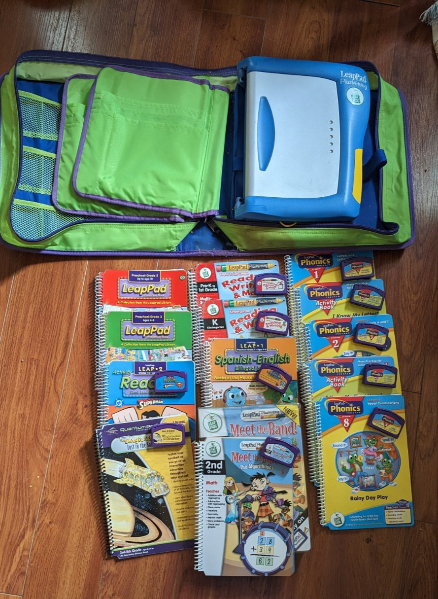 LeapFrog LeapPad Plus Writing LOT Books Cartridges Phonics Reading AUDIO FLAW