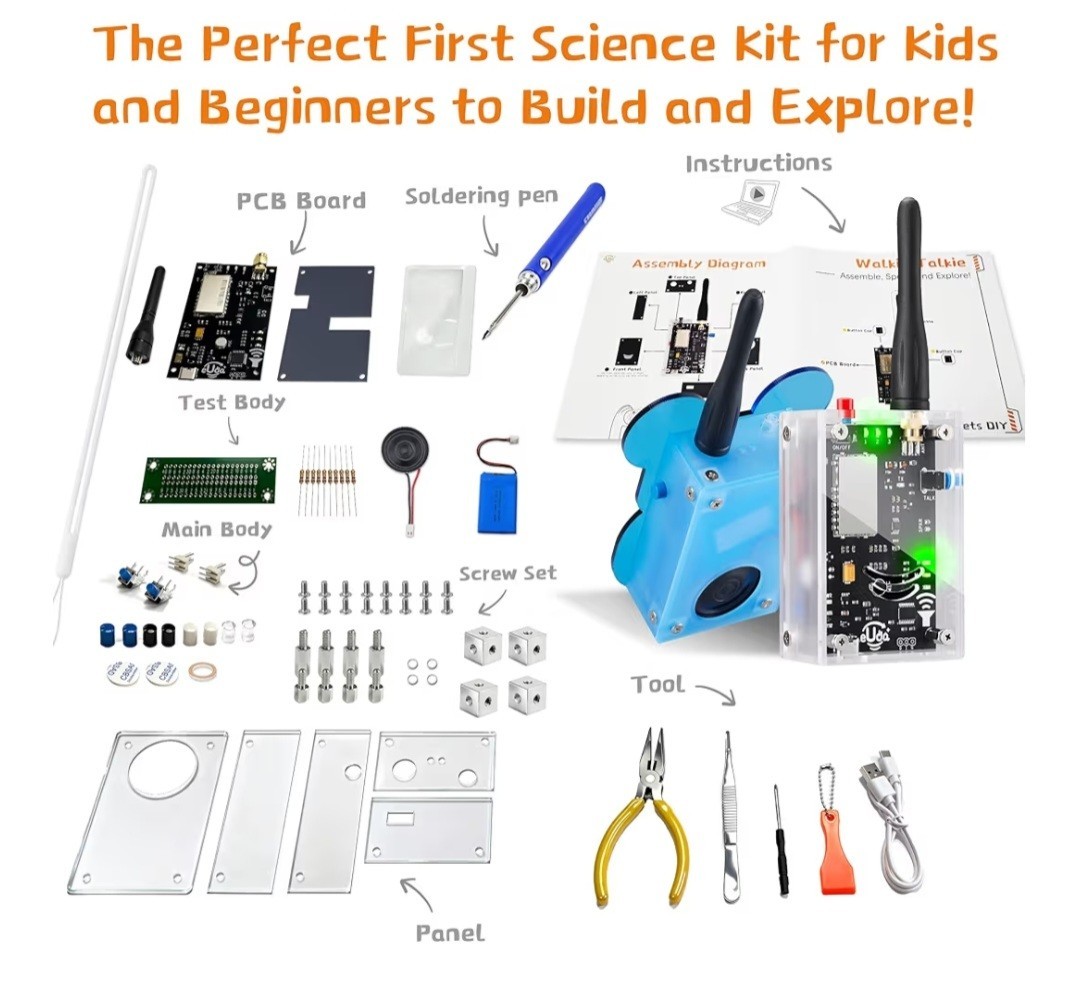 eUda+ STEM DIY Electronic Walkie Talkie Kit Soldering Toy For for 8yrs&Up NEW